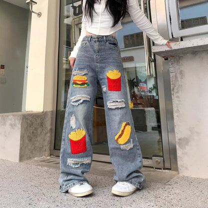 Vaqueros  de cintura alta Retro para mujer de talla grande nuevo diseño suelto  adelgazante que cubre la cadera pierna recta