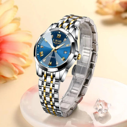 Reloj elegante de lujo para mujer, resistente al agua, luminoso, con fecha, de acero inoxidable, de cuarzo