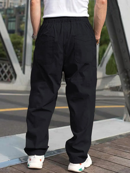 Pantalones cargo con cordón en la cintura para hombre, pantalones de pierna recta cómodos e informales de ajuste regular para uso diario al aire libre, pantalones de moda para hombre