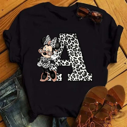 Camisetas con estampado de 26 letras para mujer, camisetas Disney 2024, camisetas casuales de verano de manga corta, camisetas gráficas para mujer, ropa para mujer