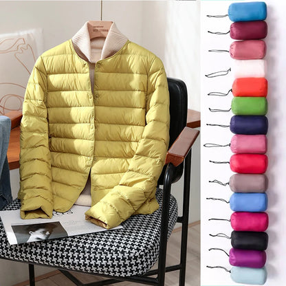 Chaquetas ajustadas de plumón de pato blanco para mujer, abrigos acolchados ultraligeros y plegables, a la moda, para otoño e invierno