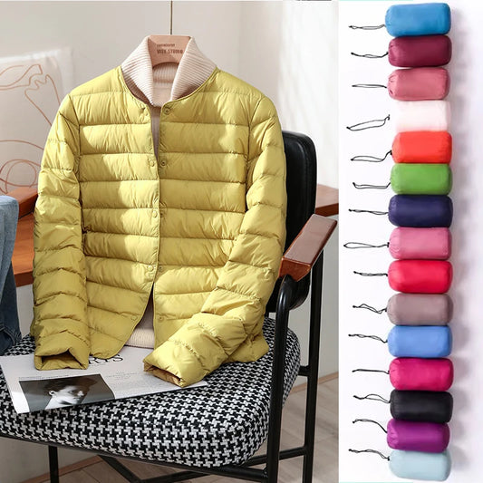 Chaquetas ajustadas de plumón de pato blanco para mujer, abrigos acolchados ultraligeros y plegables, a la moda, para otoño e invierno