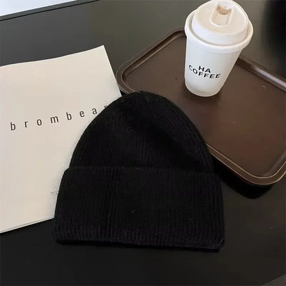 Gorro de punto de Angora para mujer, gorros de punto esponjosos de piel de conejo, gorro de lujo de Corea para mujer
