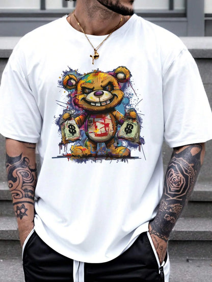 Camiseta deportiva informal de manga corta con cuello redondo y estampado  para hombre