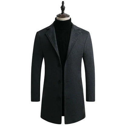 nuevo abrigo largo de algodón nueva mezcla de lana Color puro Casual moda de negocios ropa de hombre chaqueta cortavientos delgada