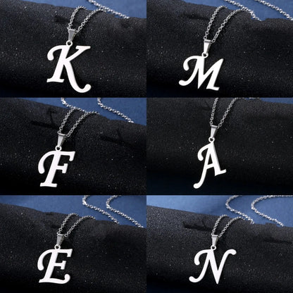 Fashion A-Z Letter Necklace for Women Men High Quality Stainless Steel Alphabet Necklace