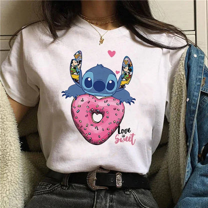 Camiseta divertida de dibujos animados de Stitch de Disney de los años 90 para mujer, camiseta de Lilo y Stitch, camiseta gráfica, ropa de calle, camisetas, ropa femenina