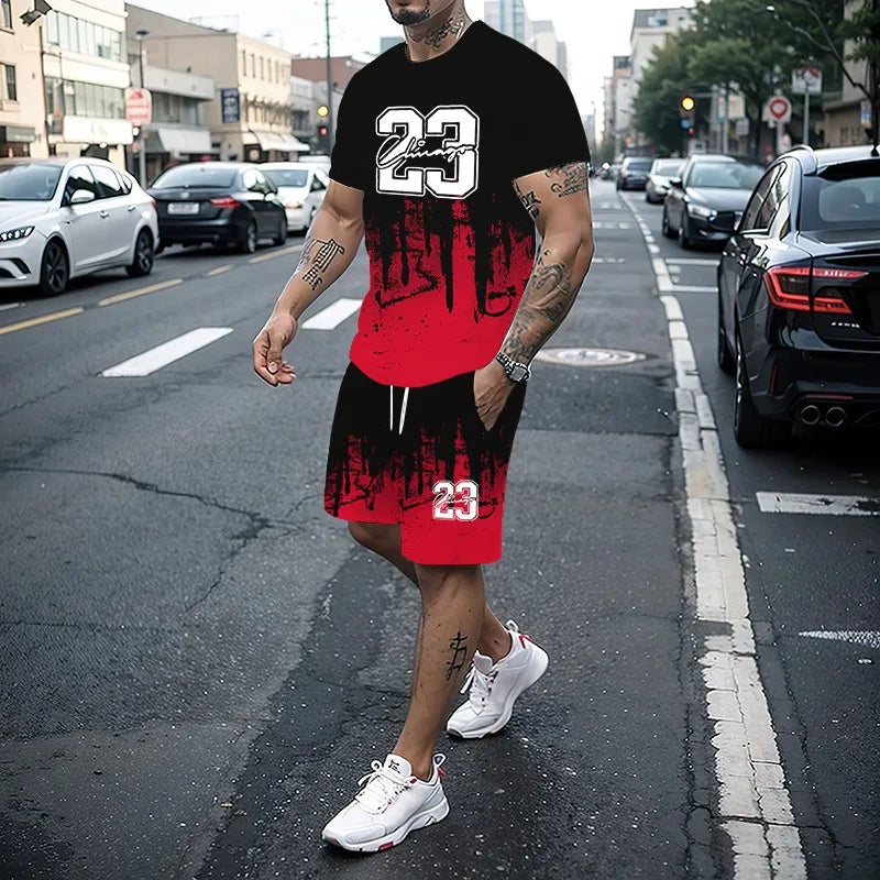 Conjunto de camiseta con estampado para hombre, pantalones cortos con estampado creativo