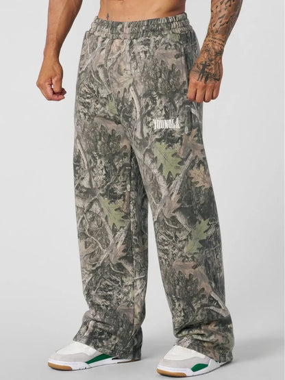 Pantalones casuales de moda americana, pantalones de pierna recta con estampado de camuflaje digital, pantalones deportivos de fitness, pantalones holgados de pierna ancha