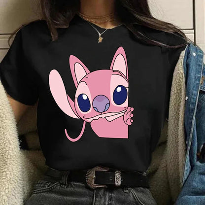 Camiseta divertida de dibujos animados de Stitch de Disney de los años 90 para mujer, camiseta de Lilo y Stitch, camiseta gráfica, ropa de calle, camisetas, ropa femenina