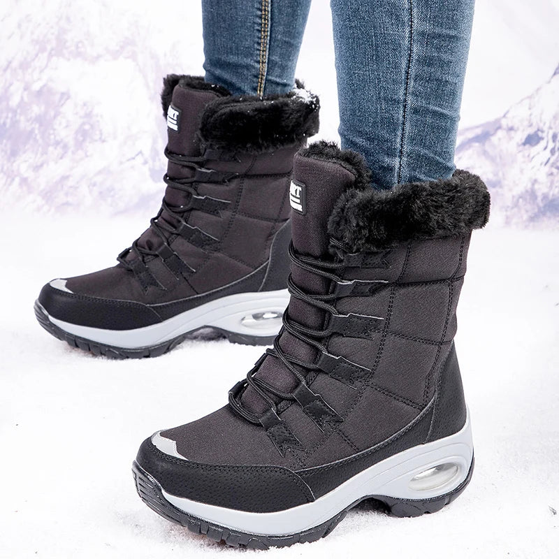 Winter women's fashion plush cotton shoes, large platform non-slip snow boots, high-quality comfortable calf boots for outdoor work