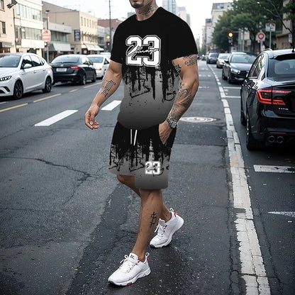 Conjunto de camiseta con estampado para hombre, pantalones cortos con estampado creativo