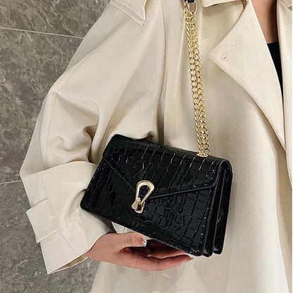 Bolsos de hombro con estampado de cocodrilo para mujer, bolsos de moda con cadenas cuadradas, bolsos cruzados de piel sintética para mujer