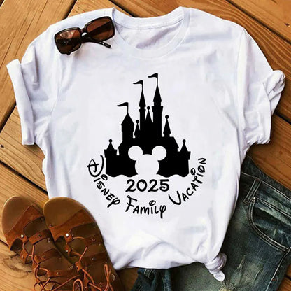Camiseta de verano nueva de Disney Mickey y Minnie 2025 con estampado boni mujer, camiseta de manga corta, top informal holgadto Y2k para mujer