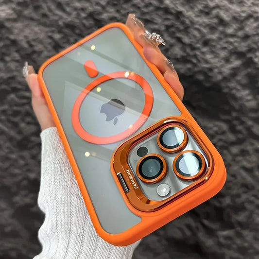 Funda magnética de lujo a prueba de golpes para iPhone 15, 14, 13, 12, 11, 16 Pro Max, 16 Plus, 16E, con soporte y protección de lente de cristal