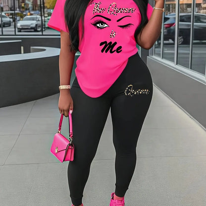 Conjunto de ropa deportiva para mujer, camiseta de manga corta con estampado