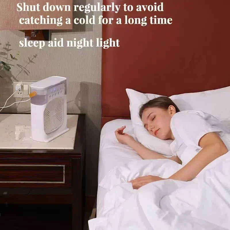 Ventilador eléctrico con nebulizador de agua, humidificador de aire, luz nocturna LED, adecuado para familias, aire acondicionado portátil, triple enfriador, refrigeración para el hogar.