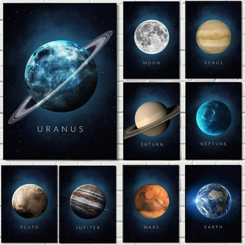 Cuadros de sol y Venus, carteles nórdicos para vivir, Saturno, Marte, tierra, Plutón, planeta, arte de pared, lienzo e impresiones, decoración de pared para habitación