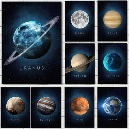 Cuadros de sol y Venus, carteles nórdicos para vivir, Saturno, Marte, tierra, Plutón, planeta, arte de pared, lienzo e impresiones, decoración de pared para habitación