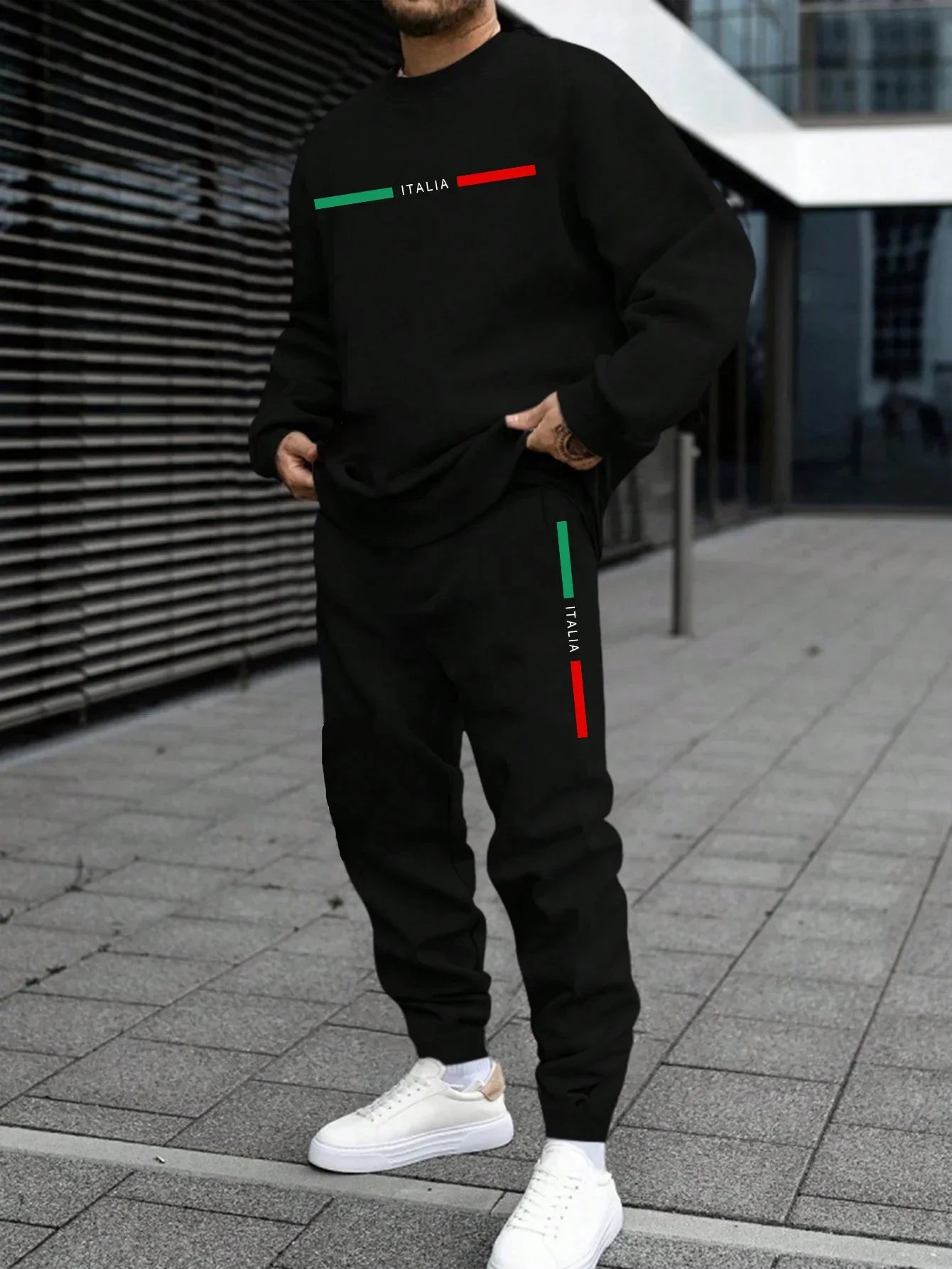 Chándal de otoño para hombre, sudadera italiana con cuello redondo, pantalones de chán, dal, conjunto de 2 uds.Jersey deportivo informal, pantalones, ropa deportiva para hombre