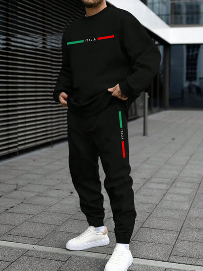 Chándal de otoño para hombre, sudadera italiana con cuello redondo, pantalones de chán, dal, conjunto de 2 uds.Jersey deportivo informal, pantalones, ropa deportiva para hombre