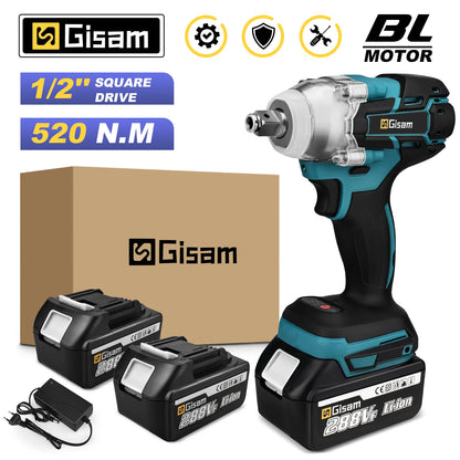 Clé à chocs électrique sans balais Gisam 18 V 1/2 pouce 520 N.m Tournevis à batterie Makita M