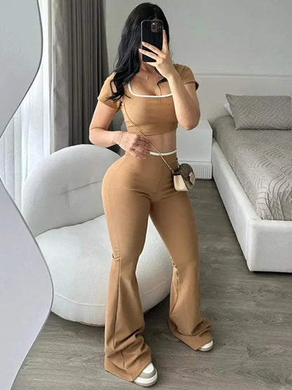 Nuevo conjunto estilo deportivo informal de Color puro, pantalones ajustados de manga corta