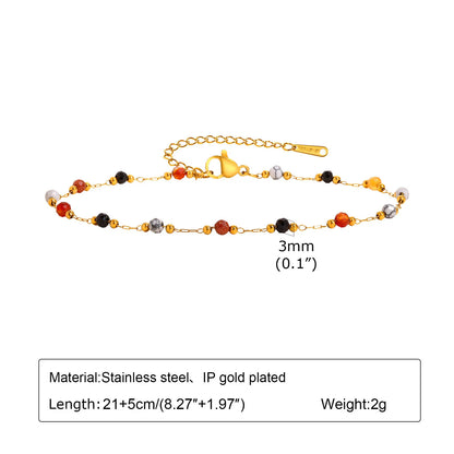 Pulsera de tobillo con perlas de acero inoxidable para mujer, cadena ajustable para el pie chapada en oro de 18 quilates, pulseras apilables para la pierna.