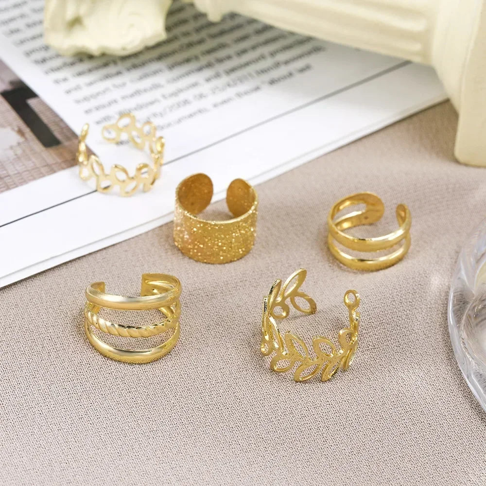 Lot de 5 boucles d'oreilles à clip double en cartilage de feuille de personnalité créative pour femmes