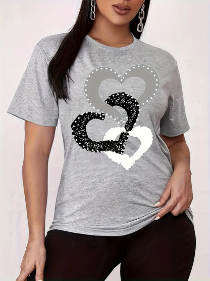 Camiseta holgada de manga corta con cuello redondo informal de gran tamaño con estampado de dibujos animados para mujer de verano