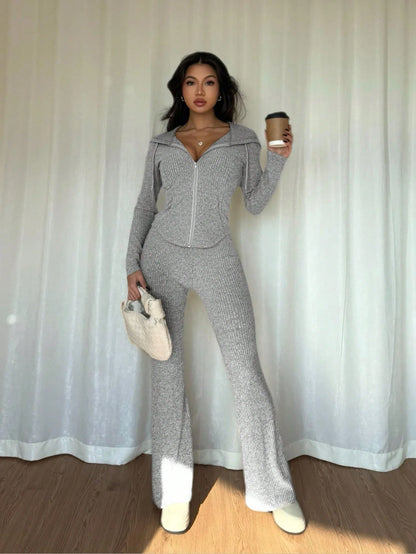 Conjunto cómodo de parte superior con cremallera informal para mujer