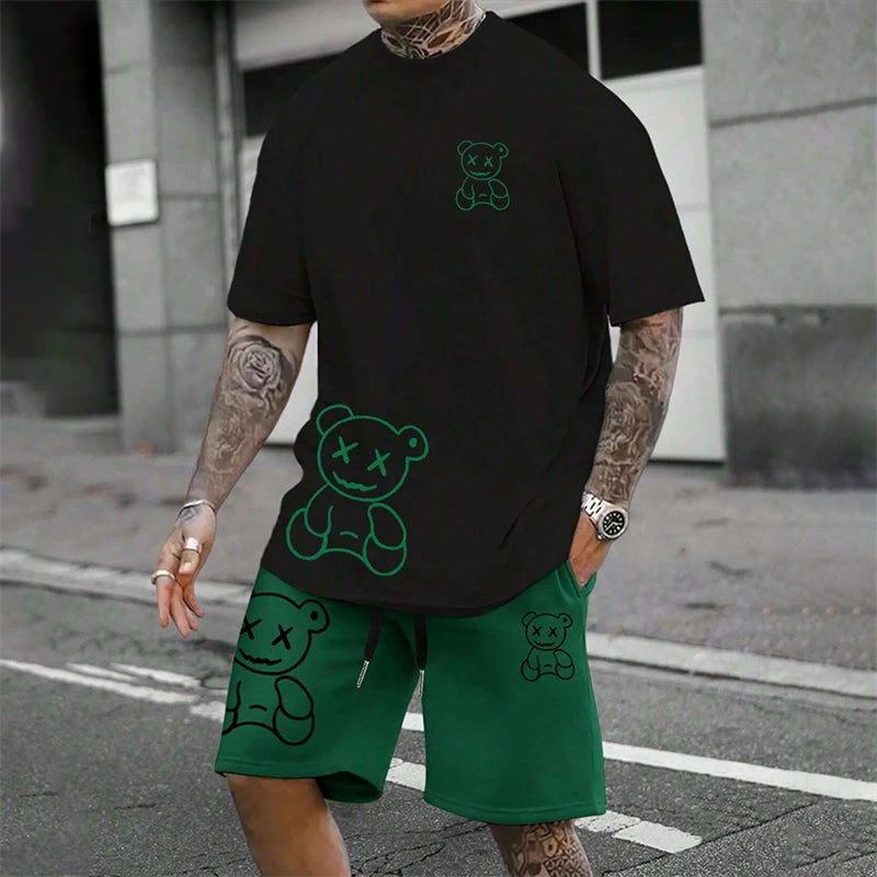 conjunto holgado de verano para uso diario en pareja, pantalones cortos de manga corta para exteriores y calle, traje de verano de dos piezas para hombre