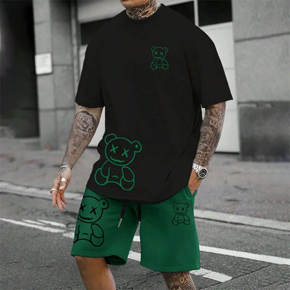conjunto holgado de verano para uso diario en pareja, pantalones cortos de manga corta para exteriores y calle, traje de verano de dos piezas para hombre