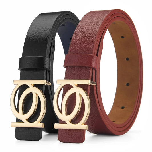 Cinturón de cuero PU con hebilla dorada para mujer