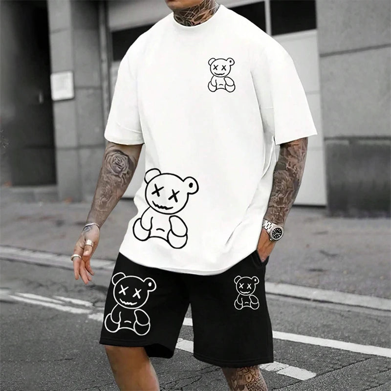 conjunto holgado de verano para uso diario en pareja, pantalones cortos de manga corta para exteriores y calle, traje de verano de dos piezas para hombre