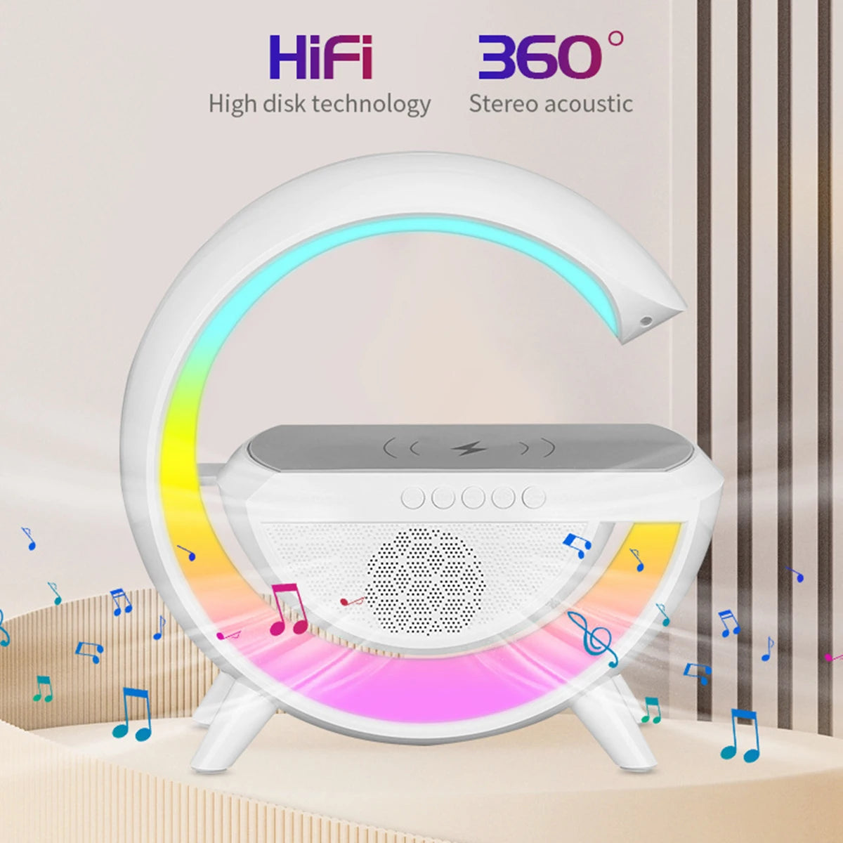 Altavoz Bluetooth portátil Klack®, lámpara de mesa y cargador inalámbrico con música tipo g