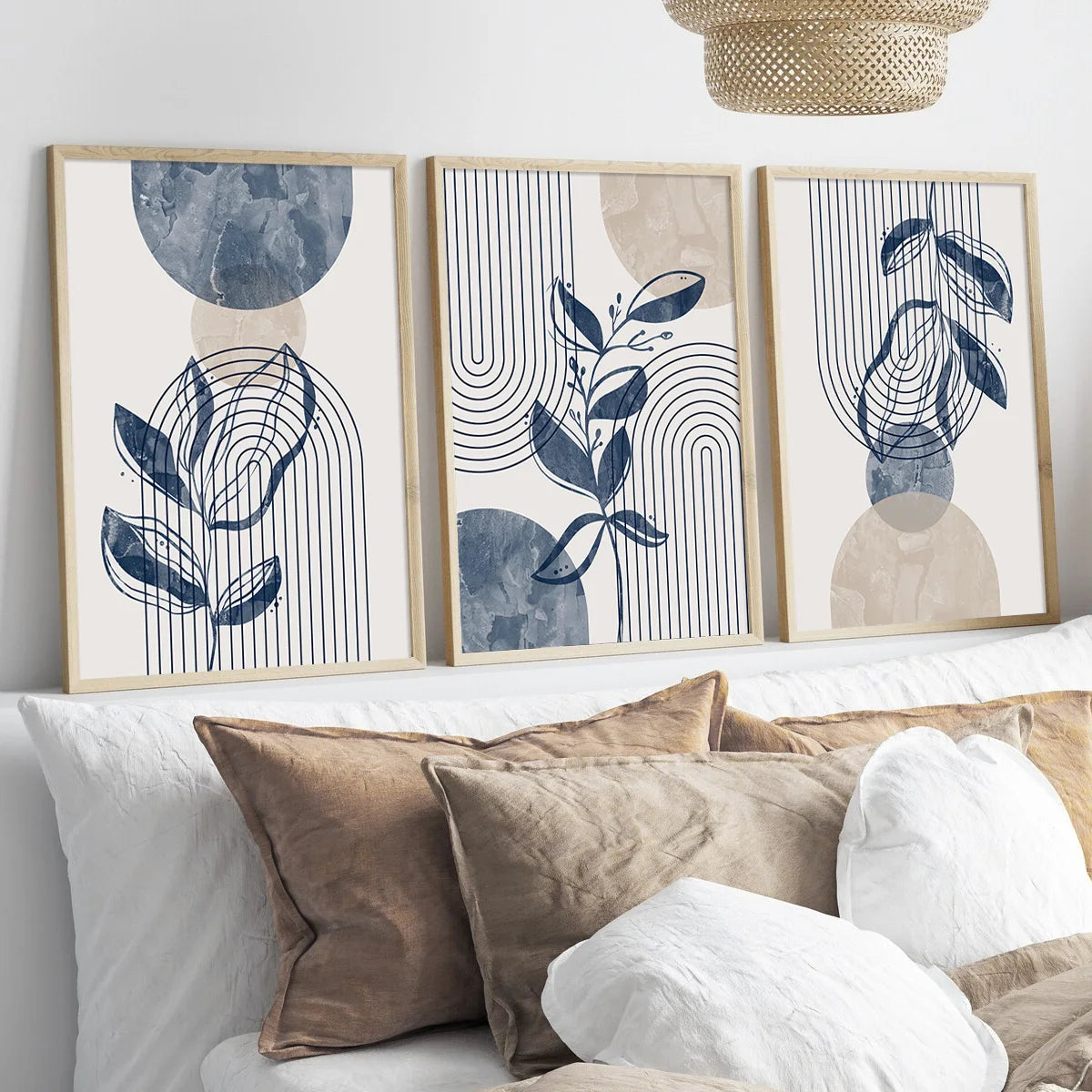 Juego de 3 impresiones artísticas de pared de plantas de líneas geométricas