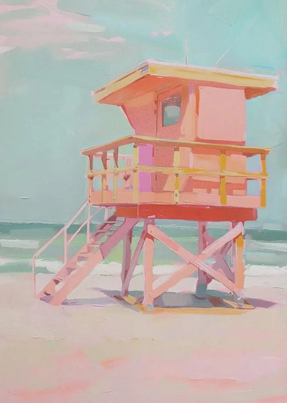 Azul rosa ondas playa atardecer palmeras océano paisaje arte cartel lienzo pintura al óleo Villa dormitorio pared del hogar decoración moderna