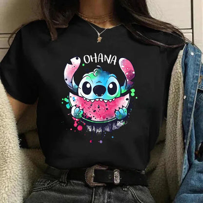 Camiseta divertida de dibujos animados de Stitch de Disney de los años 90 para mujer, camiseta de Lilo y Stitch, camiseta gráfica, ropa de calle, camisetas, ropa femenina