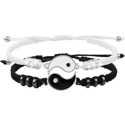 Juego de 2 o 4 pulseras y collares de Tai Chi Yin Yang para parejas, con colgante y cadena trenzada ajustable, a juego, para amantes, gargantilla.