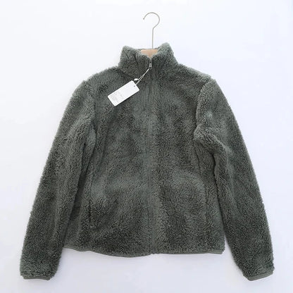Abrigo de lana para mujer, chaqueta gruesa cálida de invierno, ropa de dos caras, abrigos de lana Coral de terciopelo de doble cara, chaquetas de lana Polar