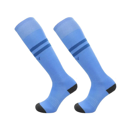 Calcetines de fútbol para niños y adultos, temporada 23-24, estilo de clubes de fútbol europeos, largos hasta la rodilla, con fondo de toalla