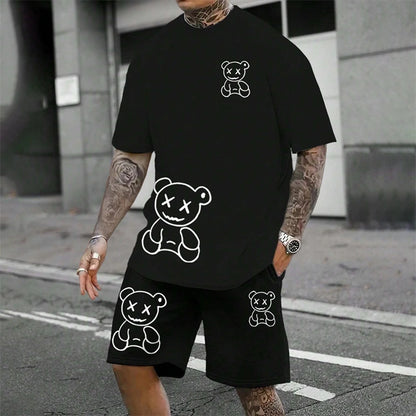 conjunto holgado de verano para uso diario en pareja, pantalones cortos de manga corta para exteriores y calle, traje de verano de dos piezas para hombre