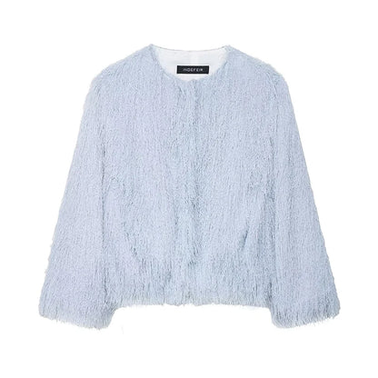 Abrigos cortos con decoración de borlas para mujer, chaquetas con mangas para la muñeca a la moda para mujer, prendas de vestir exteriores informales elegantes para oficina