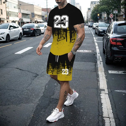 Conjunto de camiseta con estampado para hombre, pantalones cortos con estampado creativo