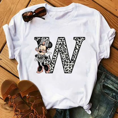 Camisetas con estampado de 26 letras para mujer, camisetas Disney 2024, camisetas casuales de verano de manga corta, camisetas gráficas para mujer, ropa para mujer