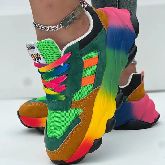 Zapatillas deportivas de moda para mujer, zapatillas casuales coloridas para correr, zapatillas cómodas con cordones para exteriores, zapatos de plataforma para mujer, zapatos de mujer