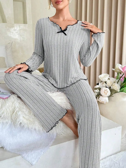 Conjunto de pijamas acanalados para mujer, ropa de dormir de otoño e invierno,