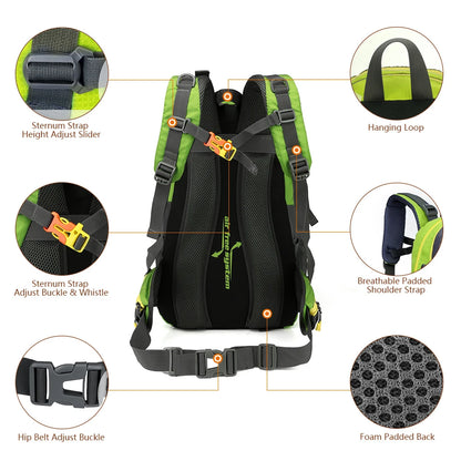 Mochila de viaje resistente al agua de 40L, mochila para acampar, senderismo, portátil, senderismo, escalada, bolsas traseras para hombres y mujeres