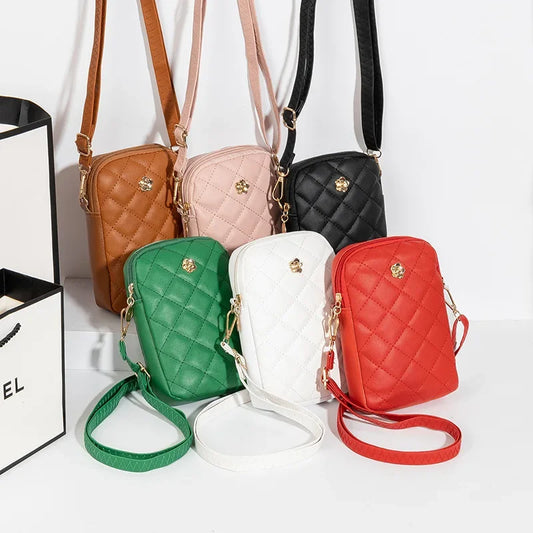 Bolso de hombro con bordado  para mujer, sencillo y portátil, para teléfono, monedero de moda para niñas, bolso de mensajero de color liso de diseñador para mujer
